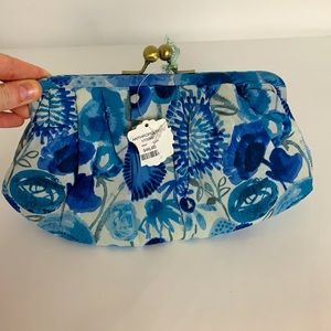 Anthropologie Blue Floral Cloth Clutch NWT